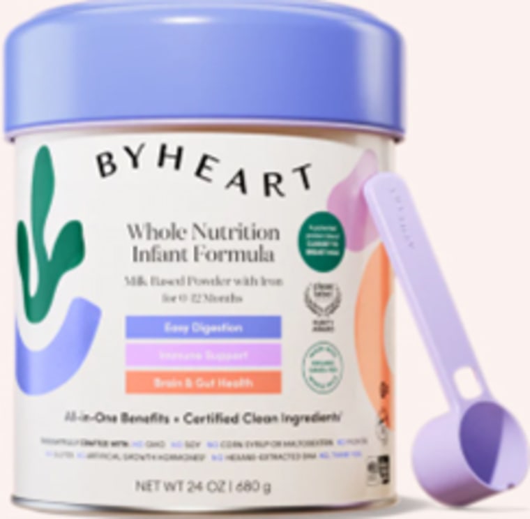 A container of ByHeart Whole Nutrition Infant Formula.