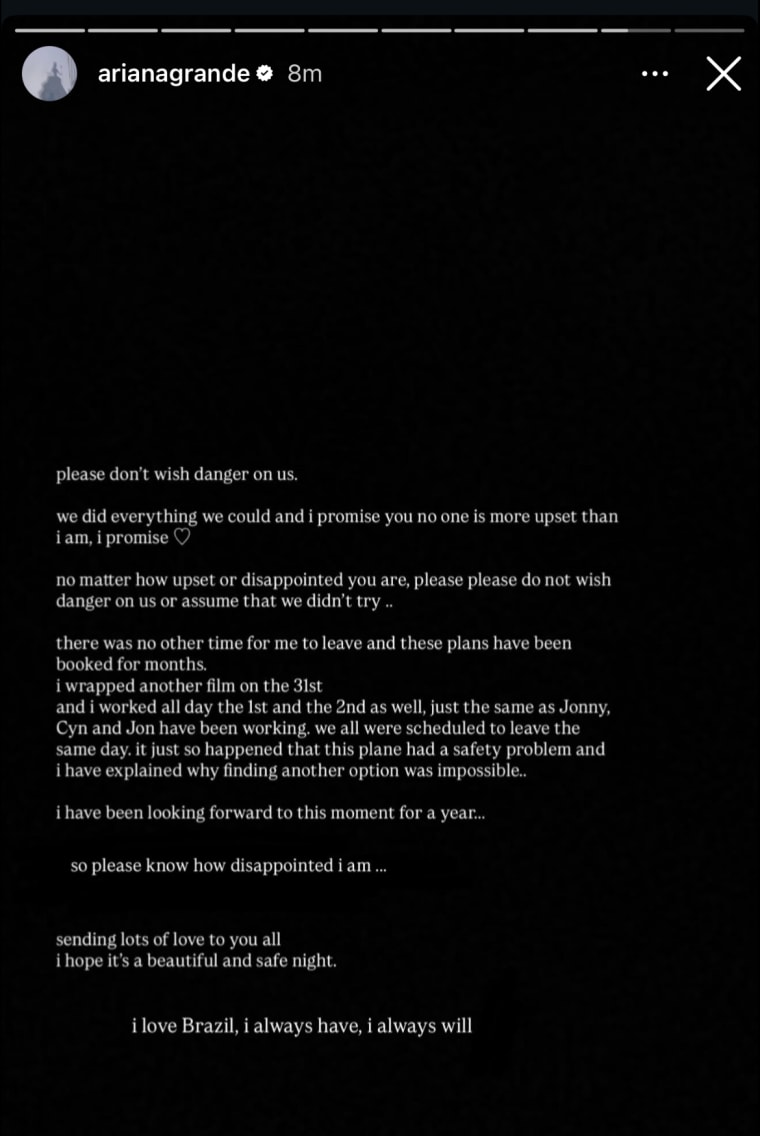 Em uma mensagem já excluída, Grande pediu aos fãs que fossem mais gentis.