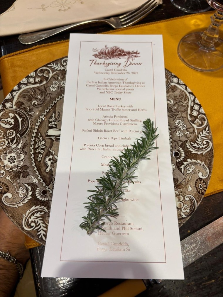 The papal Thanksgiving dinner menu at Castel Gandolfo.