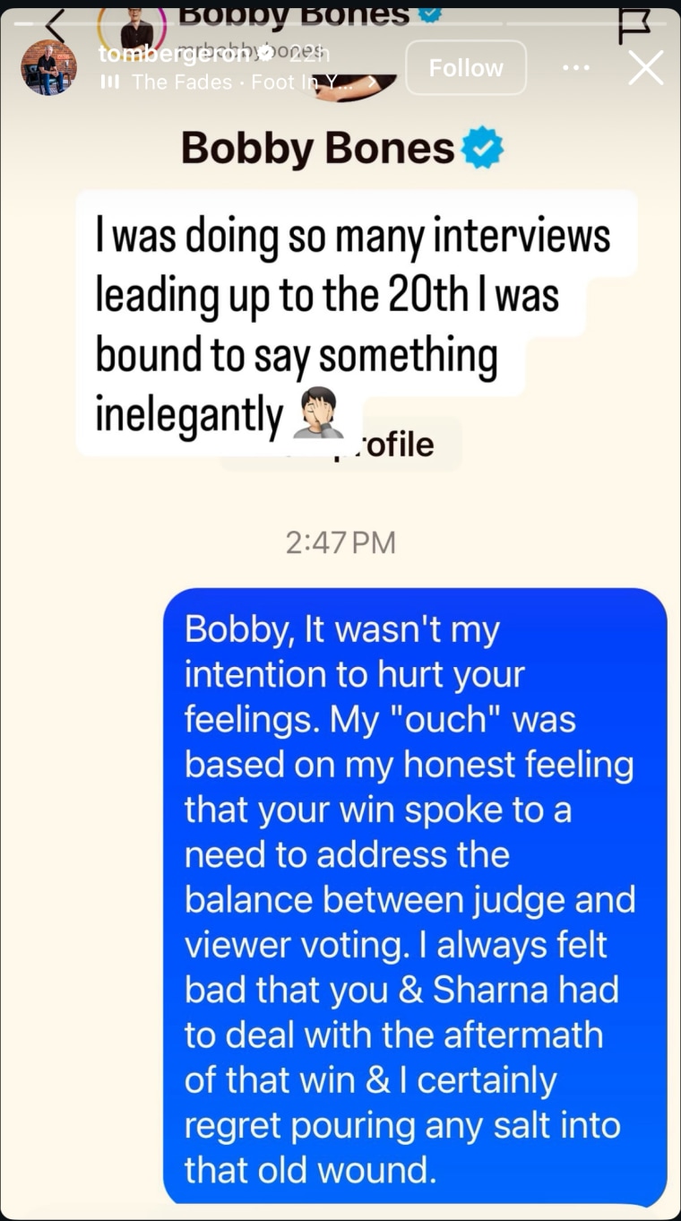 O pedido de desculpas de Tom Bergeron a Bobby Bones.