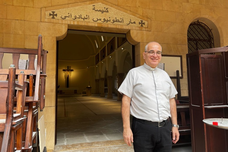 Rev. Miled Abboud outside Sant Anthony of Padua Catholic church in Beirut on Saturday.