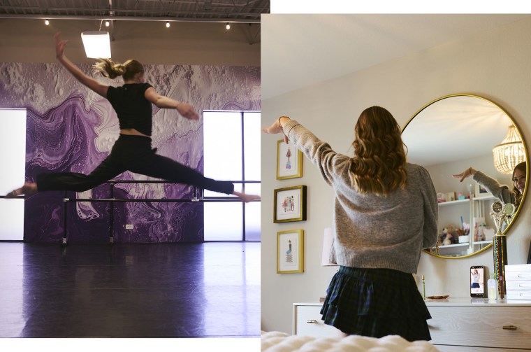 Vivian Kathryn Hukriede, 12, training at her dance studio and recording a dance video for TikTok in her bedroom.