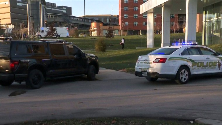 Police on the scene of a shooting at Kentucky State University in Frankfort on Tuesday.