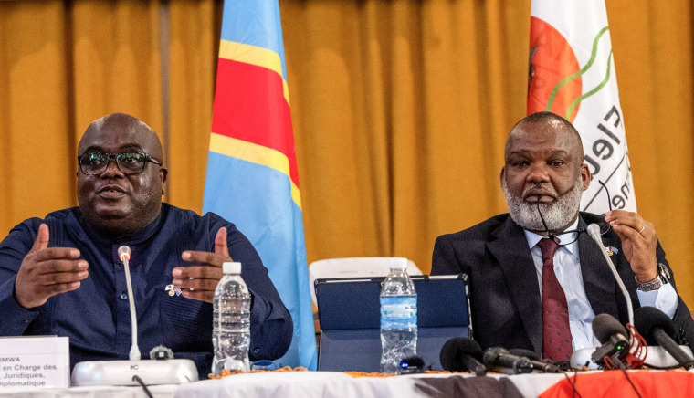 Corneille Nangaa, coordinator of the AFC/M23, address a press conference in Goma