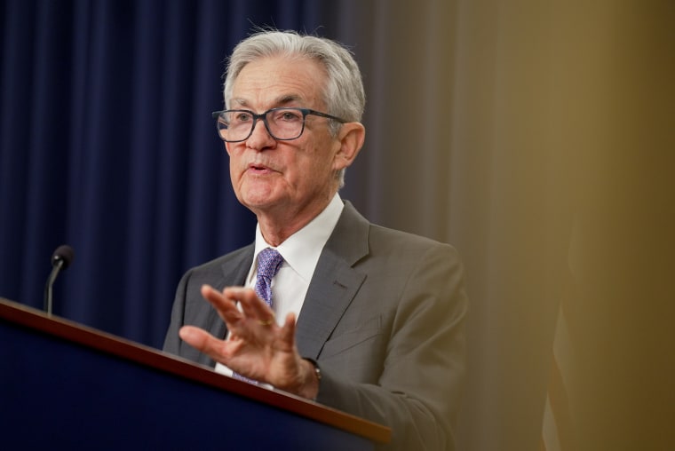 O presidente do Federal Reserve dos EUA, Jerome Powell, durante uma entrevista coletiva após a reunião do Federal Open Market Committee (FOMC) em Washington, DC, na quarta-feira.