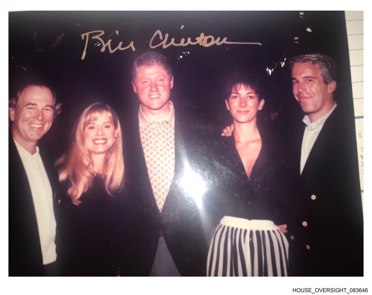 Bill Clinton with Ghislaine Maxwell and Jeffrey Epstein in a photo released by the House Oversight Committee.