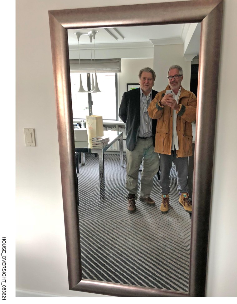Steve Bannon and Jeffrey Epstein in a photo released by the House Oversight Committee.