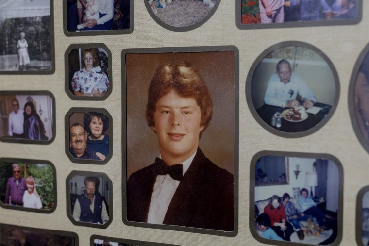 A collection of family photos at Kaye Maze's home in East Tennessee.