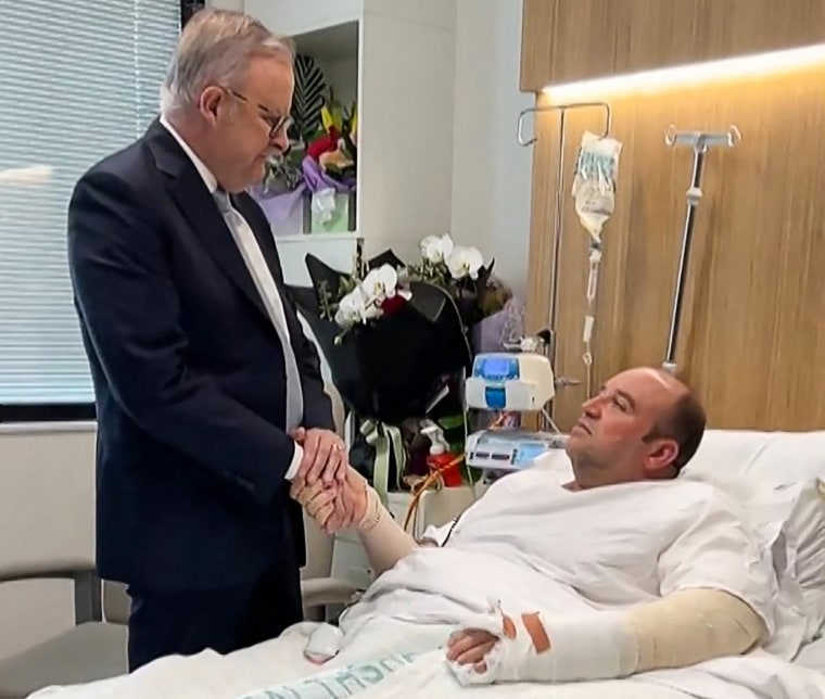 Australia's Prime Minister Anthony Albanese meeting Ahmed al Ahmed at hospital