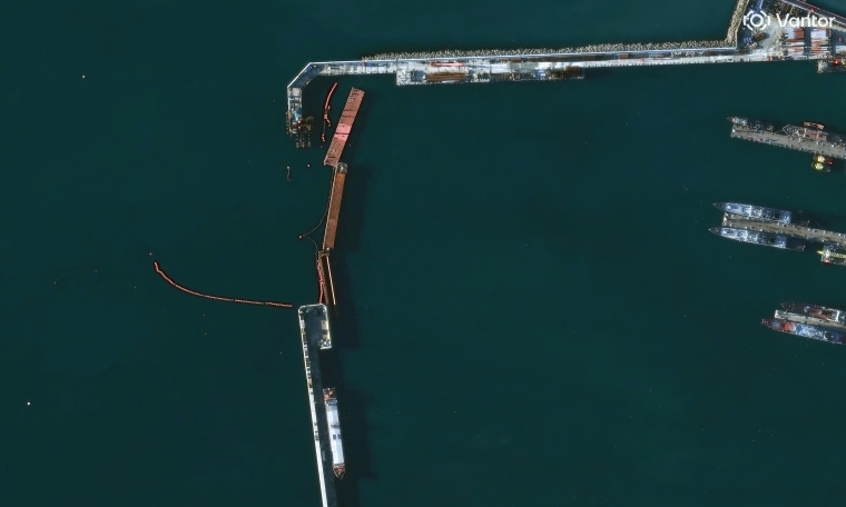 Barriers at the entrance to Novorossiysk port last Thursday.