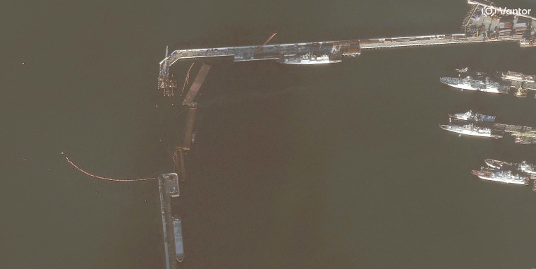 Damage to the entrance captured in satellite images Tuesday.