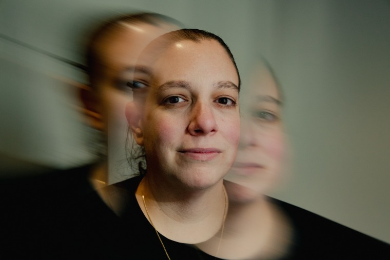 A close up portrait of Joanna Stillman, an optical shifting effect is used