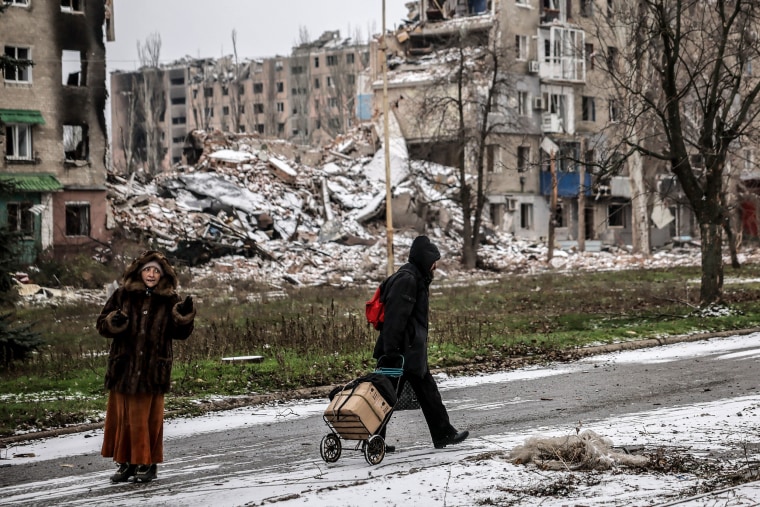 Heavily damaged streets in the frontline town of Kostyantynivka, Ukraine on Wednesday.