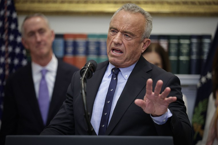 Health Secretary Robert F. Kennedy Jr. speaks in the Roosevelt Room of the White House on Dec. 19, 2025.