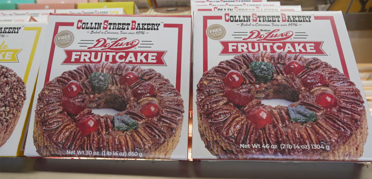 An exterior shot of the fruitcake box from Colin Street Bakery.