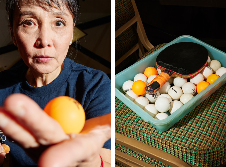Wei Wang, 64, teaches actors table tennis form and technique.