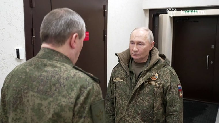 Russia's President Vladimir Putin visits a command post for the joint force grouping on Dec. 27, 2025.