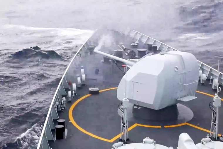 Screenshot from video released by Eastern Theatre Command of China's People's Liberation Army (PLA) on drills east of Taiwan