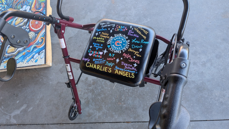 Hicks was gifted this walker by the Shrimp Basket staff.