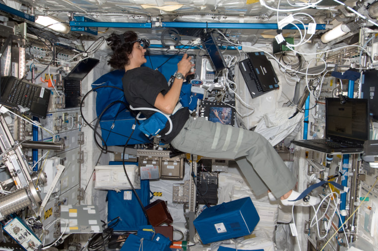 NASA astronaut Sunita \"Suni\" Williams works on the Reversible Figures (RFx) experiment in the Columbus laboratory of the International Space Station in July of 2012.