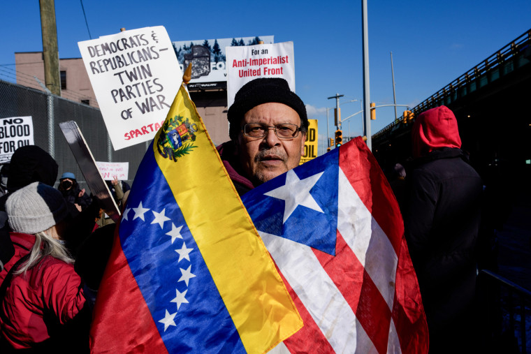 People protest against war in Venezuela outside
