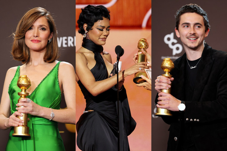 Rose Byrne, Teyana Taylor and Timothee Chalamet at the Golden Globes
