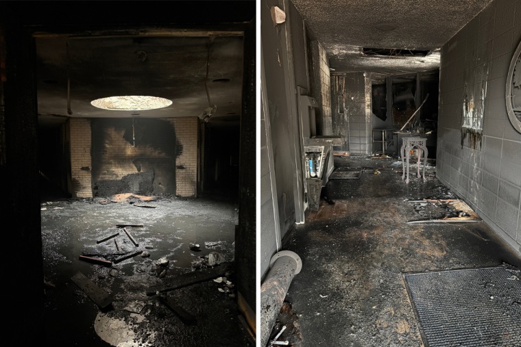 Damage sustained during a fire, on Jan. 10, 2026, at Beth Israel Congregation, in Jackson, Miss. 