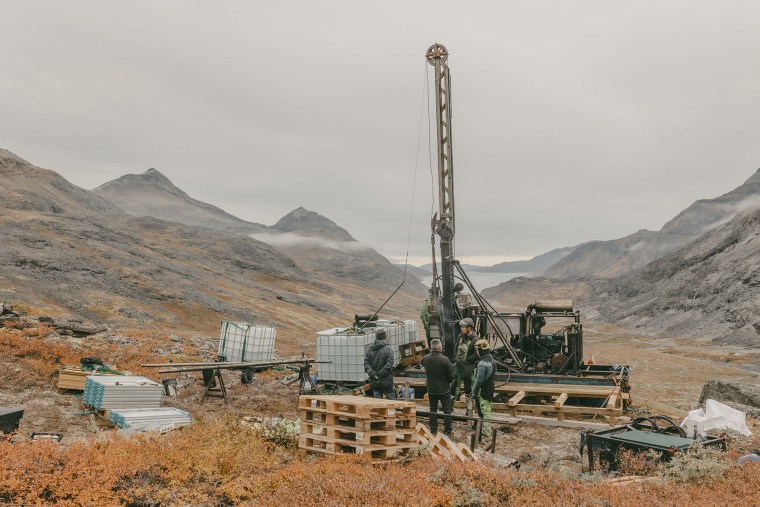 A drilling rig at the Tanbreez site in Greenland in September 2025.