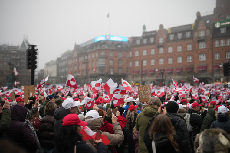 Protesters gather in Copenhagen, Denmark, on Saturday to demonstrate against the Trump administration’s push to acquire Greenland.