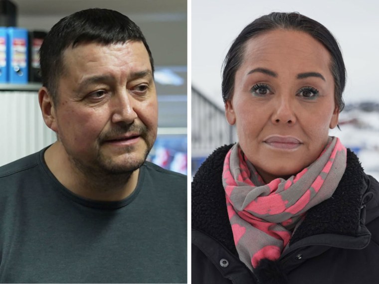 Peter Jensen and Tillie Martinussen in Nuuk, Greenland on Wednesday.