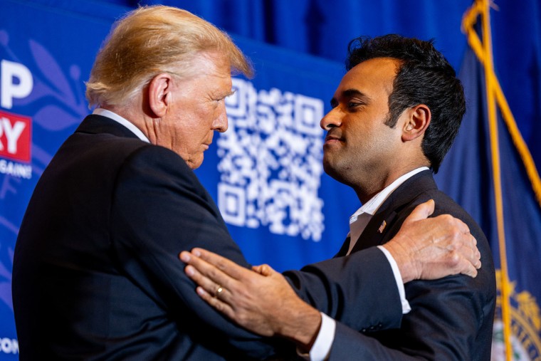 Donald Trump greets Vivek Ramaswamy 