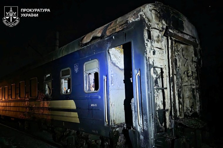 Aftermath of a Russian drone attack towards a passanger train in Kharkiv region