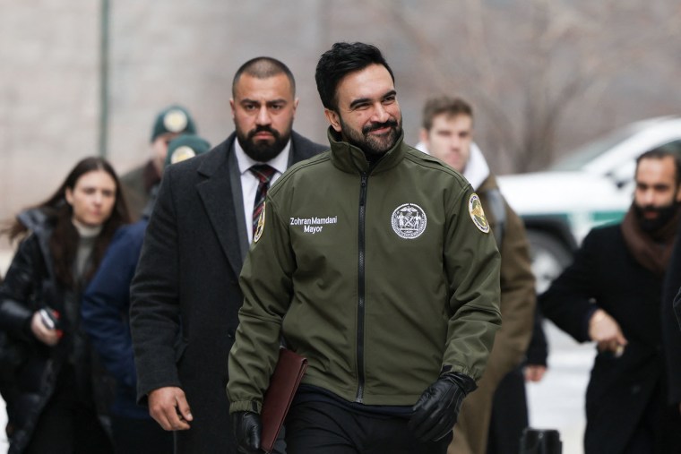 New York Mayor Zohran Mamdani arrives at a salt depot to speak about preparations for the winter storm in New York on Jan. 24, 2026. 