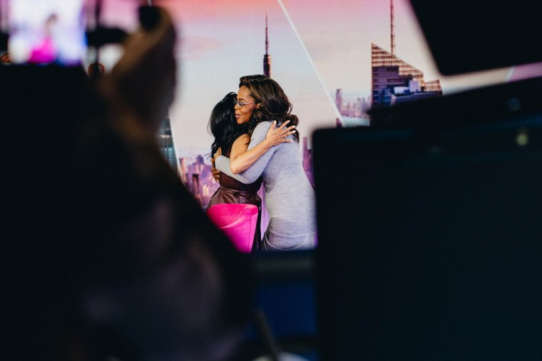 Oprah gives Sheinelle a congratulatory embrace on TODAY with Jenna & Sheinelle.