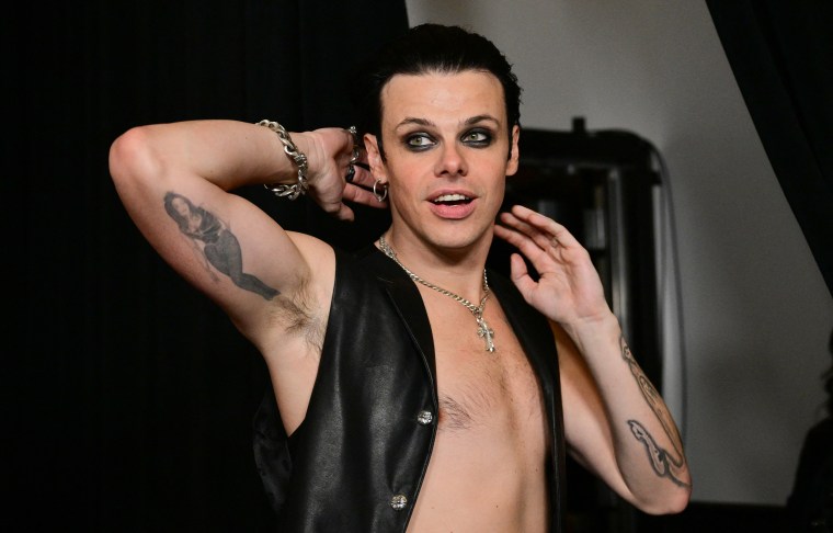 British singer songwriter YUNGBLUD leaves the press room after posing with the Grammy for Best Rock Performance for "Changes (Live From Villa Park) Back To The Beginning."