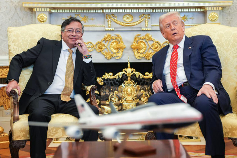 Gustavo Petro, left, and Donald Trump both seated in the Oval Office