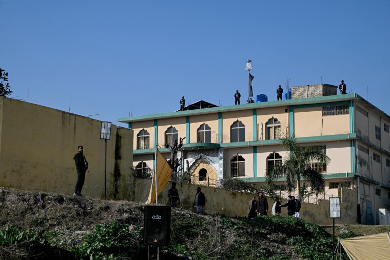 Security personnel cordon off the mosque's perimeter in Islamabad on February 7, a day after a suicide bombing. 