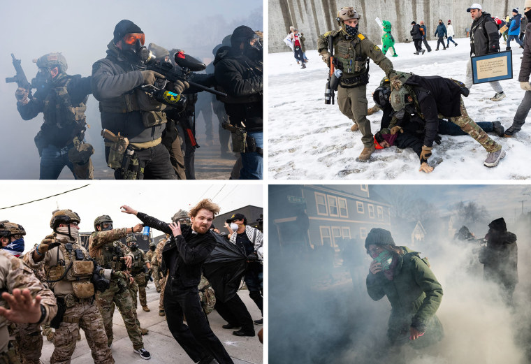 The immigration crackdown has featured a cycle of escalation in which armed officers are met by angry protesters, leading to dramatic clashes. 