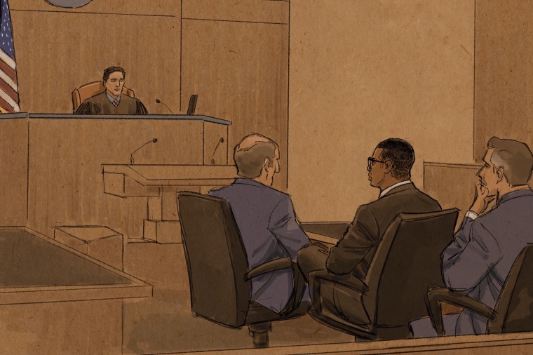 Sketch of Don Lemon and his lawyer in court on Friday. Cedric Hohnstadt