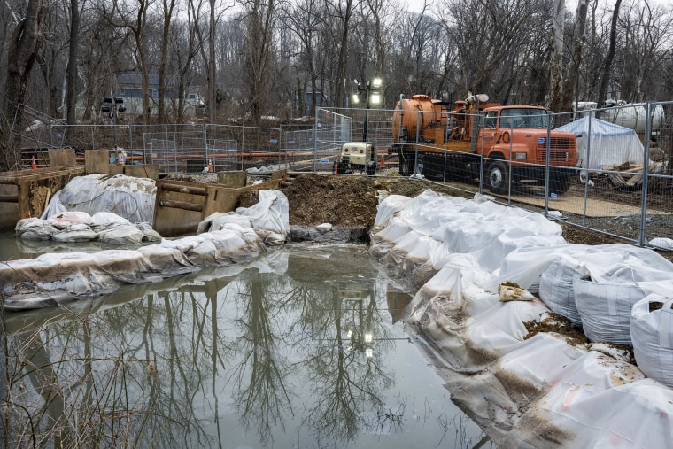 Emergency equipment is staged along the C&O Canal towpath.