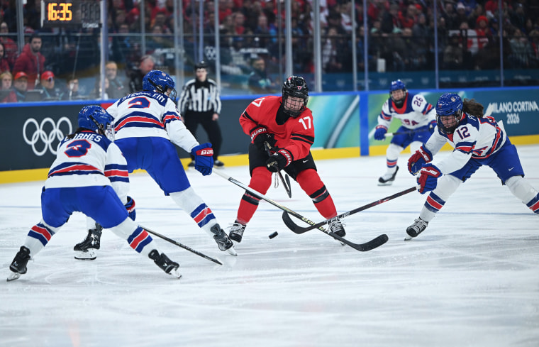 Team USA women agains Canada in a group A match in Milan, Italy, Feb. 10, 2026.