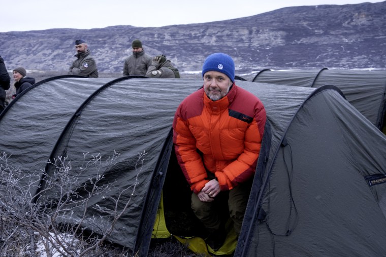 King Frederik X of Denmark visits the Arctic Basic Training in Kangerlussuaq, Greenland, on February 20.