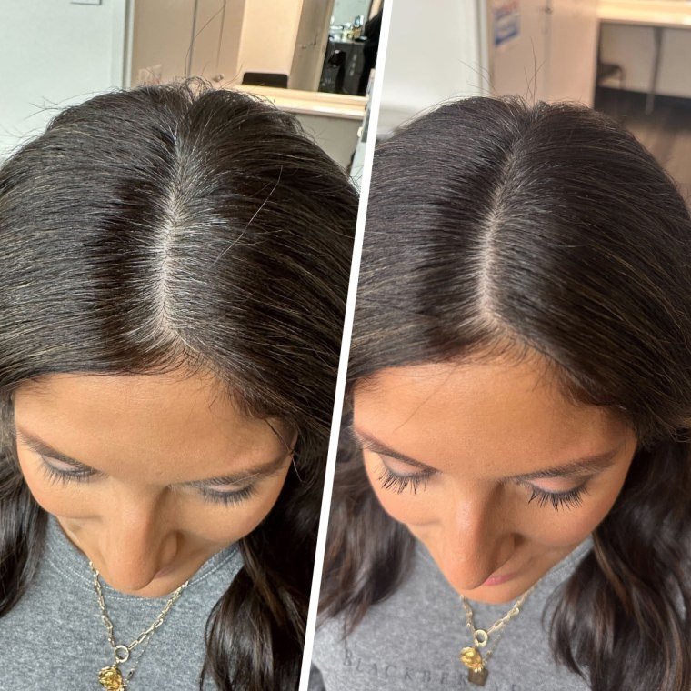 Madison Reed The Gray Escape Hair & Brow Mascara before and after use.