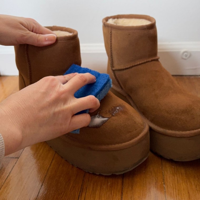 Using the Ugg Care Kit Cleaner and Conditioner on suede. 