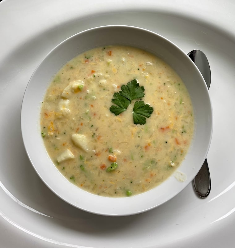 Dayla’s Broccoli Potato Soup is packed with veggies in a creamy base