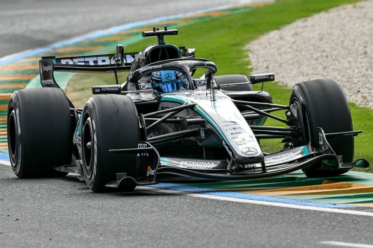 Mercedes' George Russell drives during the Formula One Australian Grand Prix at the Albert Park Circuit on Sunday. 