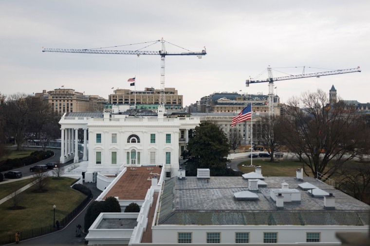 The White House, including the West Wing and construction of the new ballroom, on Feb. 25, 2026.