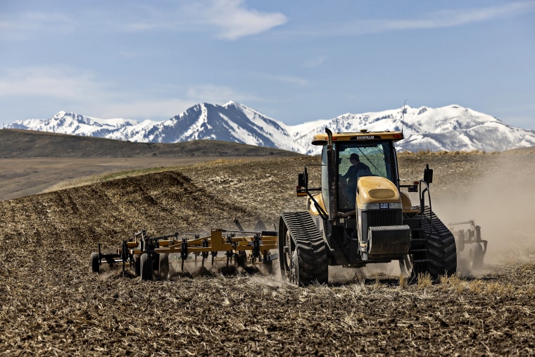 A Cache County farmer readies a field for planting hay near Newton, Utah, where agriculture uses 71 percent of the water that would otherwise flow to the Great Salt Lake, April 11, 2025.