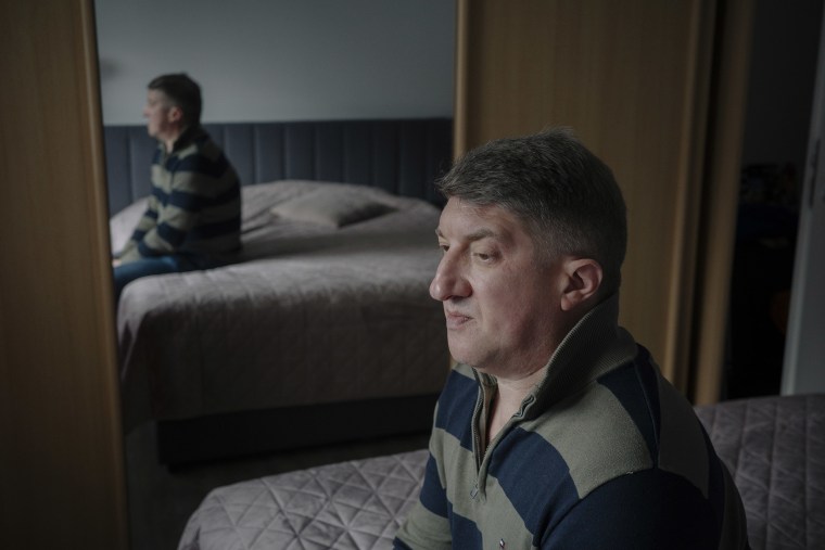 Dmytro Zviahintsev in his bedroom.