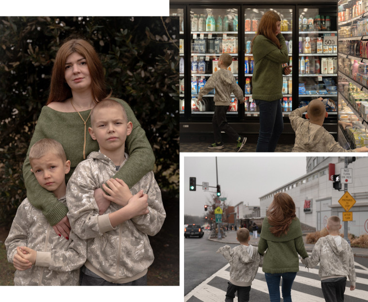 Taria Blazhevych and her sons in Washington, D.C, earlier this month.